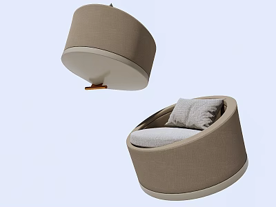 Modern Round Light Brown Fabric Single Sofa With Comfortable Cushion 3d model