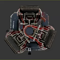 Futuristic Sci Fi Mechanical Structure With Red Green Glowing Panels And Base