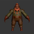 Muscular Game Fantasy Character With Red Braided Beard Green Tunic Brown Pants And Red Gloves