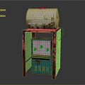 Water Dispensing Equipment With Red Metal Stand White Storage Bucket And Blue Control Cabinet