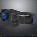 Industrial Gear Motor With Gray Housing Blue Circular Shaft And Cooling Fins