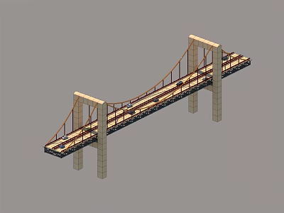 Cable Stayed Bridge Structure With Tall Towers Suspension Cables And Roadway Deck 3d model