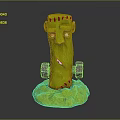 Game Movie Character Green Skinned With Yellow Head Red Eyes Stitches Holding Dumbbells On Base