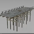 Construction Scaffolding Structure With Wooden Planks And Metal Supports Platform 3d model
