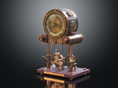 Steampunk Vintage Mechanical Clock With Intricate Brass Gears And Decorative Base 3d model