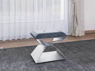 Stylish Modern Stool With Geometric Metal Frame And Soft Upholstered Seat 3d model