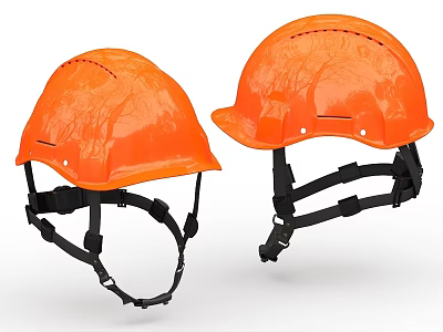 Two Orange Safety Hats With Black Straps For Protective Work Gear 3d model
