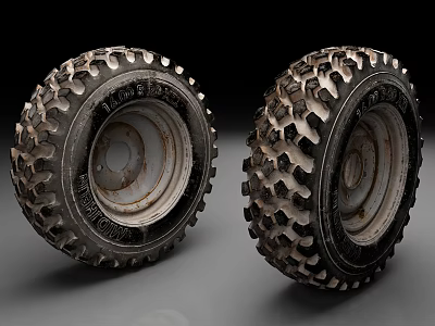 Car Parts Durable Off Road Tires With Heavy Duty Tread And Metal Rims 3d model