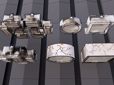 Modern Ceiling Lights Featuring Different Square Round Textured Metal Frame Designs 3d model