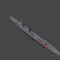 Military Warship Model With Turrets Mast Weapons On Deck Number 23