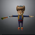 Cartoon Character Figure With Brown Hat Blue Shirt Purple Pants Red Shoes And Colorful Horn