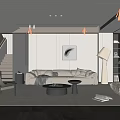 Modern Living Room Interior Design With Sectional Sofa Area Rug Floor Lamp And Decorative Painting