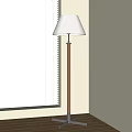 Beige Lampshade Floor Lamp With Wooden Pole By Window With Blinds And Light Colored Wall