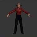 A Man Wearing Hat Red Plaid Shirt And Suspenders With Arms Outstretched On Dark Background