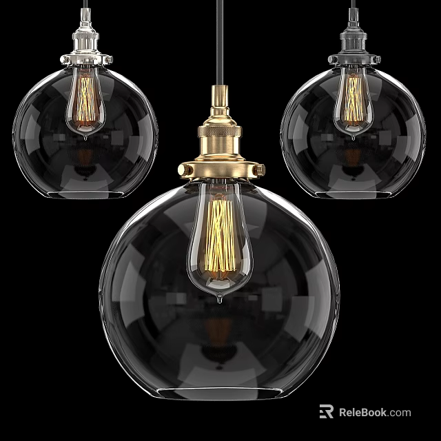 Transparent Glass Globe Pendant Lights With Golden Base And Vintage Bulbs For Home Decor 3d model 