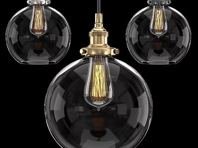 Transparent Glass Globe Pendant Lights With Golden Base And Vintage Bulbs For Home Decor 3d model