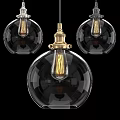Transparent Glass Globe Pendant Lights With Golden Base And Vintage Bulbs For Home Decor