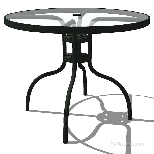 Round Outdoor Table With Glass Top And Black Metal Curved Legs Design 3d model 