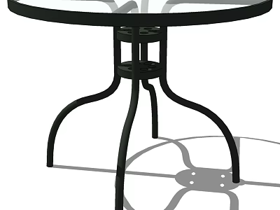 Round Outdoor Table With Glass Top And Black Metal Curved Legs Design 3d model