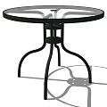Round Outdoor Table With Glass Top And Black Metal Curved Legs Design