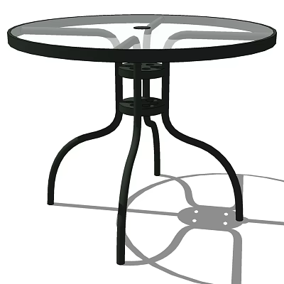 Round Outdoor Table With Glass Top And Black Metal Curved Legs Design 3d model