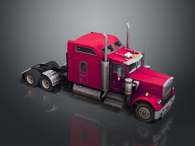 Red Heavy Duty Truck With Cab Exhaust Pipes And Shiny Wheels 3d model