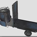 Rustic Metal Handcart with Cylindrical Drum Blue Black Wheels for Transport Utility Design