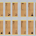 Traditional Chinese Scroll Wall Hangings With Calligraphy Characters And Simple Patterns