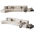 Modern Beige L shaped Sectional Sofa with Soft Cushions Throw Blanket and Side Table Decorative Items