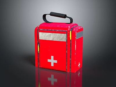 Red First Aid Kit With White Cross Symbol And Portable Handle Design 3d model