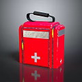 Red First Aid Kit With White Cross Symbol And Portable Handle Design