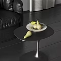 White Patterned Ceramic Plate With Pears On Black Round Side Table In Living Room 3d model