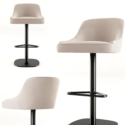 Beige Upholstered Bar Stools With Black Metal Base Modern Swivel Design For Kitchen Or Bar 3d model