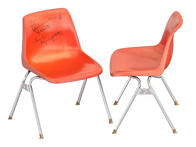 Simple Orange Children's Chairs With Handwritten Graffiti And Metal Legs 3d model