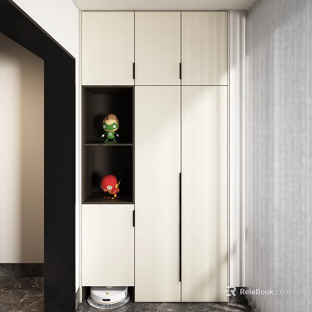 Modern White and Black Decorative Cabinet with Storage Compartments and Small Figurines 3d model 