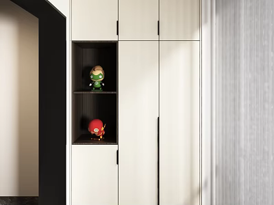 Modern White and Black Decorative Cabinet with Storage Compartments and Small Figurines 3d model