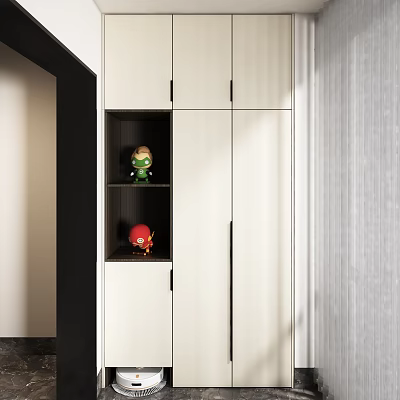 Modern White and Black Decorative Cabinet with Storage Compartments and Small Figurines 3d model