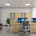 Modern Public Office Space With Open Layout Desks Computers Sofas And Storage Cabinets 3d model