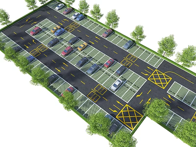 Eco Friendly Parking Lot With Landscaped Trees Parked Vehicles And Marked Spaces 3d model