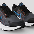 Black And Gray Running Shoes With Blue Orange Stripes And White Sole