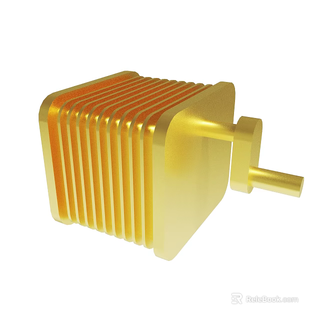 Golden Metal Heat Sink Component with Fin Structure and Cylindrical Protrusion 3d model 
