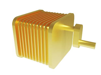 Golden Metal Heat Sink Component with Fin Structure and Cylindrical Protrusion 3d model