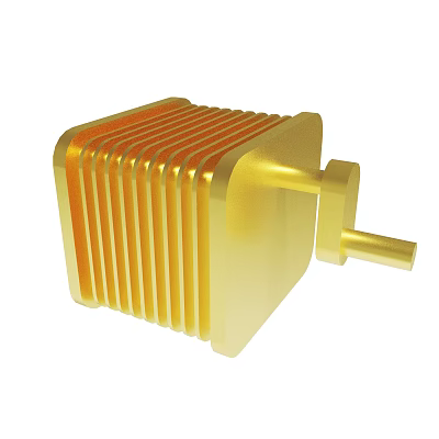 Golden Metal Heat Sink Component with Fin Structure and Cylindrical Protrusion 3d model