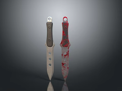 Two Tactical Knives With Dark And Red Handles Blood Stained Design Sharp Blades 3d model