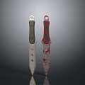 Two Tactical Knives With Dark And Red Handles Blood Stained Design Sharp Blades