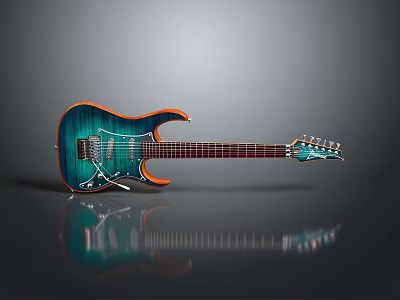 Blue Green Gradient Electric Guitar With Orange Edge And Modern Design 3d model