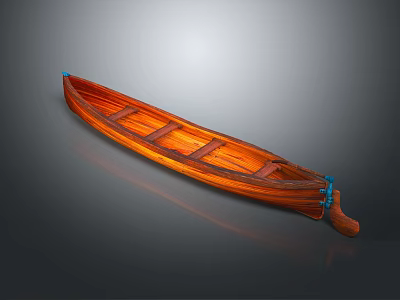 Wooden Boat With Traditional Design Solid Wood Seats And Blue Accents On Gray Background 3d model