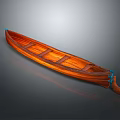 Wooden Boat With Traditional Design Solid Wood Seats And Blue Accents On Gray Background