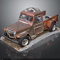Rusty Old Vintage Truck Model with Weathered Exterior on Snowy Base