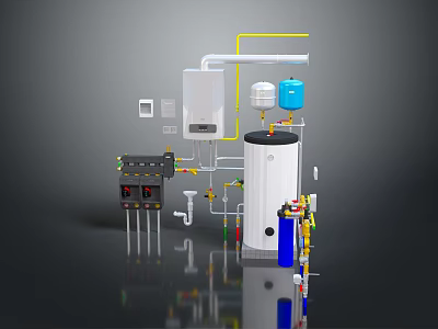 Industrial Equipment System With Large White Tank Blue Small Tank And Control Panel 3d model